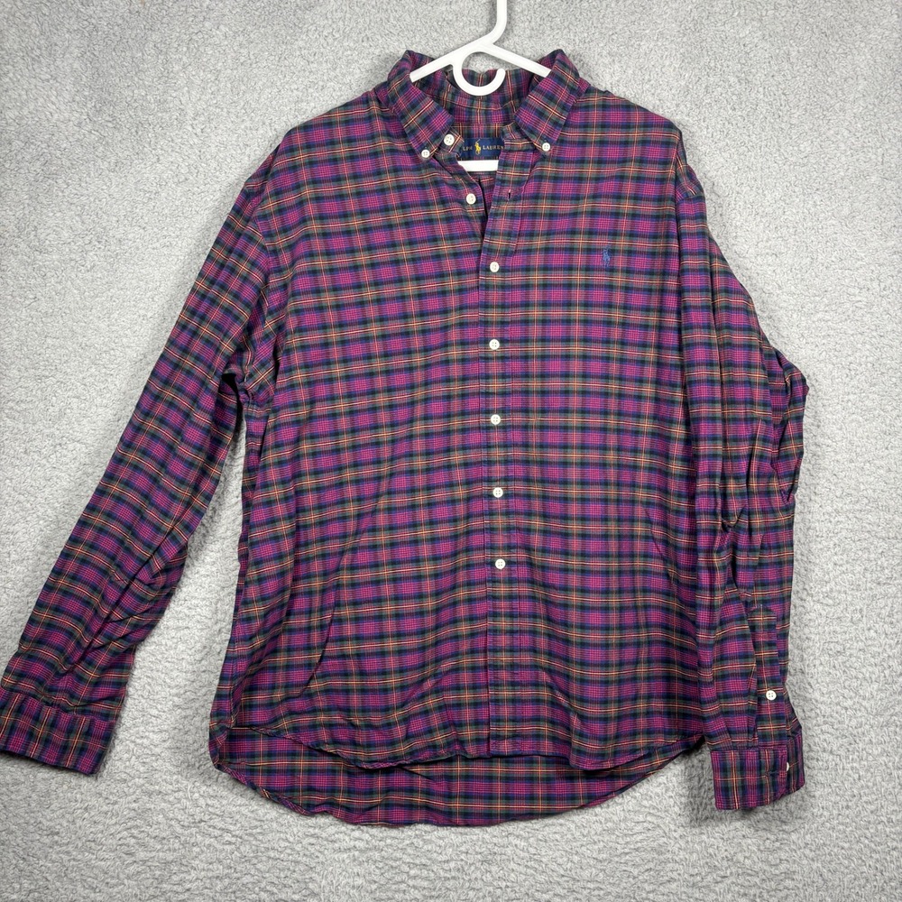 Polo Ralph Lauren Mens XXL Custom Fit Plaid Button Down Shirt Purple Multi